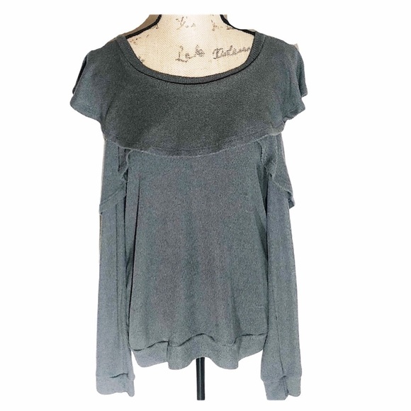 Grey Ruffle Sweater Top - Picture 1 of 7